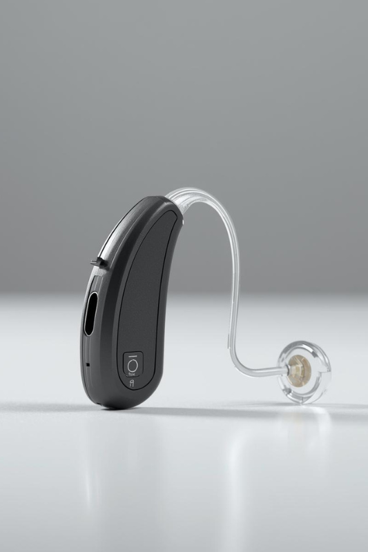 Hand holding hearing aid in nature